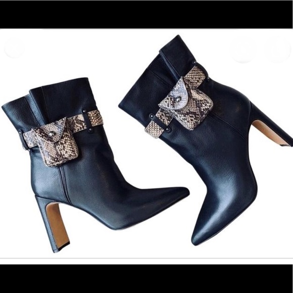 Jessica Simpson Brynne Ankle Boots Black Leather & Reptile Print Accent NEW - Picture 1 of 5